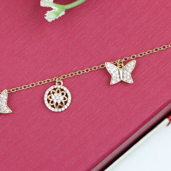 "Dainty Rose Gold Butterfly & Floral Charm Bracelet, XPBL0761 - Picture 10 of 12